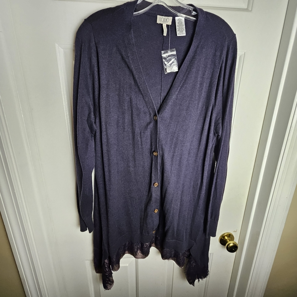 LOGO by Lori Goldstein Women Mulberry Asymmetrical Sweater Size Large